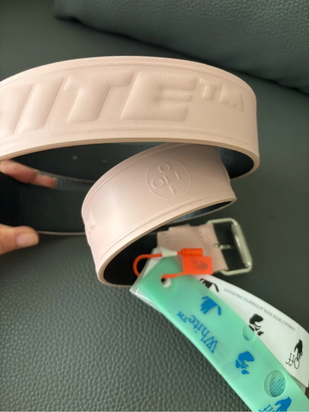 Off-White Pink and Black Leather Logo Belt